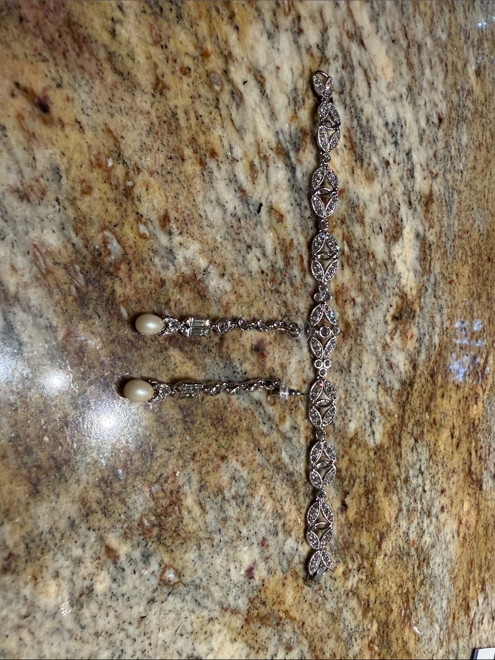 Silver-Tone Pearl Drop Necklace with Filigree Accents